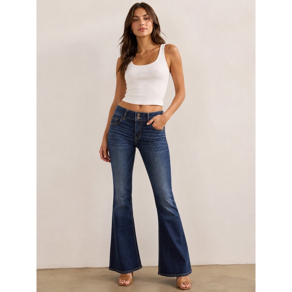 American Eagle Outfitters Dark Blue High-Rise Flare Jeans